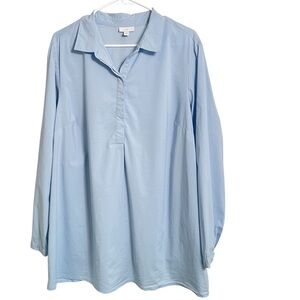 J.Jill Sky Blue Pleated Back 1/2 Button Snap Cotton Blend Blouse Size XL Tall